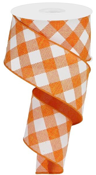 2.5" Diagonal Check Ribbon: Orange/Wht - 10yds - RGA126520 - The Wreath Shop