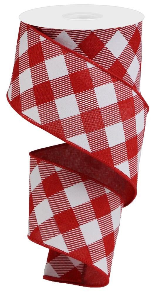 2.5" Diagonal Check Ribbon: Red/White - 10yds - RGA126824 - The Wreath Shop