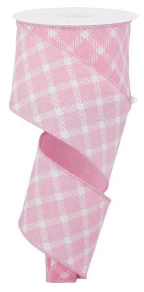 2.5" Diamond Check Ribbon: Pink/White - 10yds - RGE161122 - The Wreath Shop