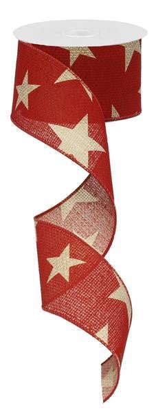 2.5" Faux Burlap Star Ribbon: Red/Beige - 10Yds - RG01269C5 - The Wreath Shop