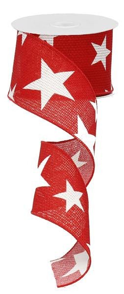 2.5" Faux Burlap Star Ribbon: Red/White - 10Yds - RG01269W7 - The Wreath Shop