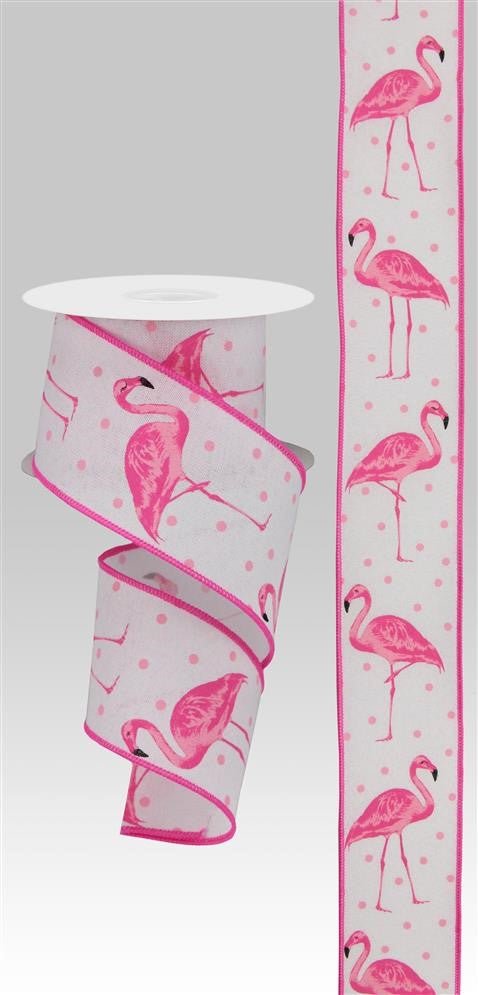 2.5" Flamingo Ribbon: White/Pink - 10yds - RG0169827 - The Wreath Shop