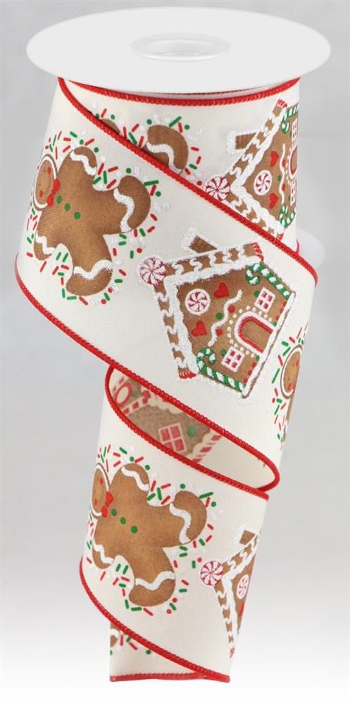 2.5" Gingerbread Man/House Ribbon: Cream - 10yds - RGC171638 - The Wreath Shop