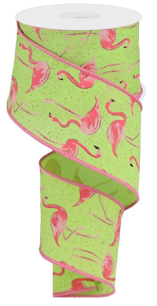 2.5" Glitter Flamingo Ribbon: Brt Green - 10yds - RGC114409 - The Wreath Shop