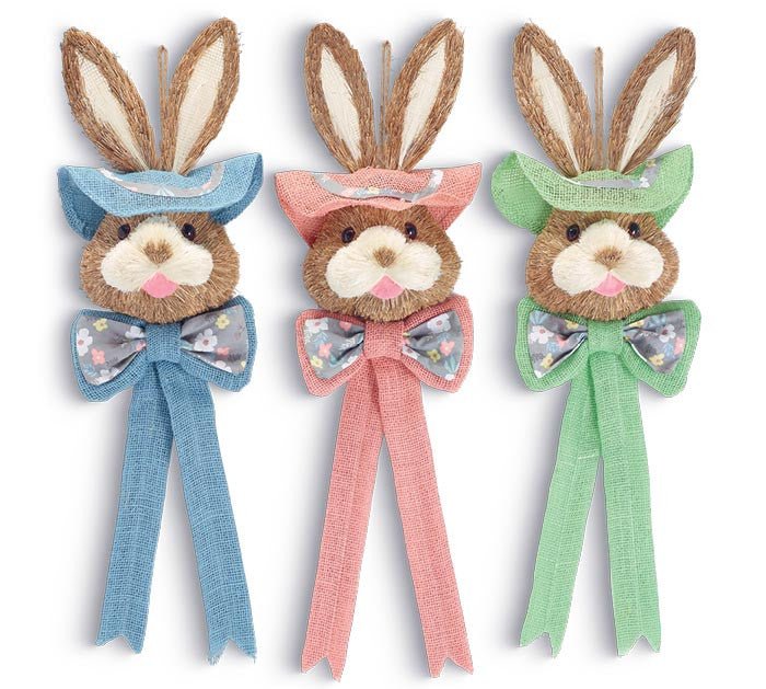 25" Hanging Sisal Bunny Head: Assorted Floral - 9743607 - Blue - The Wreath Shop