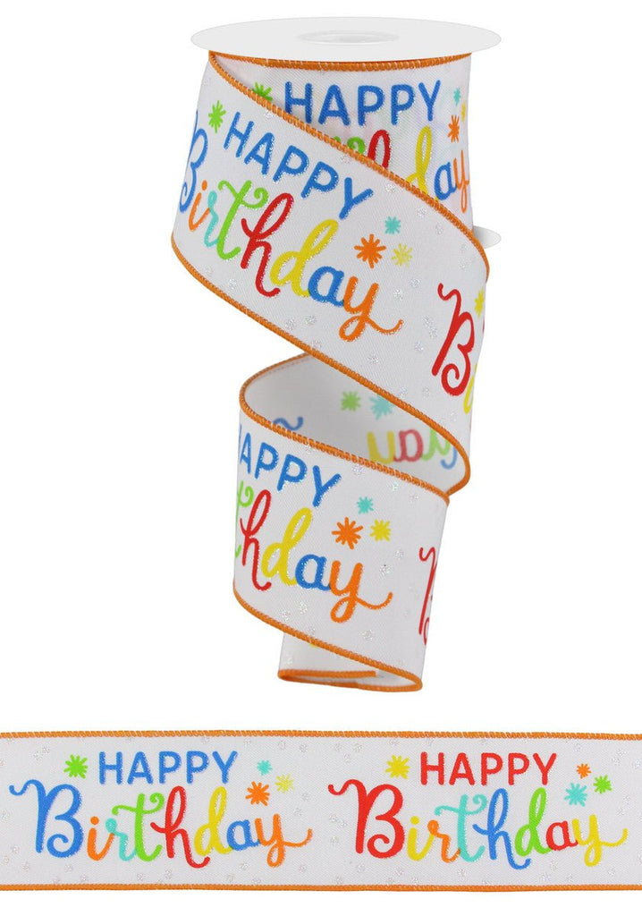 2.5" Happy Birthday Script Ribbon: Primary Colors - RGE163027 - The Wreath Shop