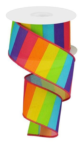 2.5" Horizontal Bright Rainbow Stripe Ribbon - RGA10193J - The Wreath Shop