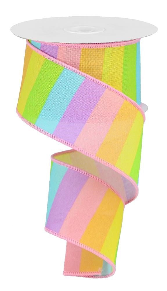 2.5" Horizontal Rainbow Stripe Ribbon: Pastel - RGA10193T - The Wreath Shop