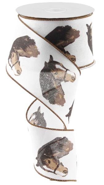 2.5" Horse Head Print Ribbon: White - 10yds - RG0165527 - The Wreath Shop