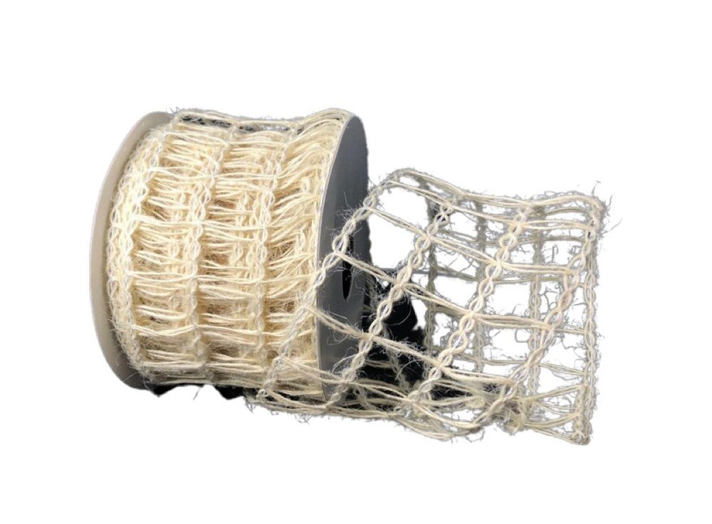 2.5" Ivory Open Weave Jute Netting Ribbon - 10Yds - QXB330140-01 - The Wreath Shop