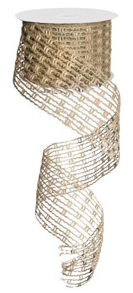2.5" Jute Mesh Stretchable Wired Ribbon: Natural - 10Yds - RA138018 - The Wreath Shop