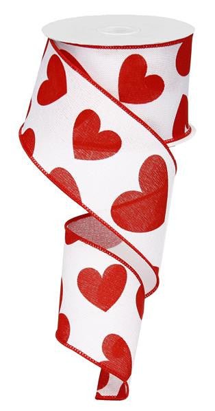 2.5" Large Heart Ribbon: White/Red - 10yds - RG0121367 - The Wreath Shop