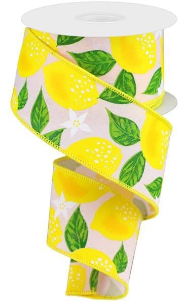 2.5" Lemon Print Ribbon: Powder Pink - 10yds - RGA118615 - The Wreath Shop