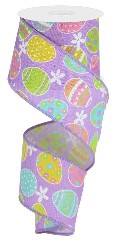 2.5" Linen Easter Egg Ribbon: Lavender - 10yds - RGA165773 - The Wreath Shop