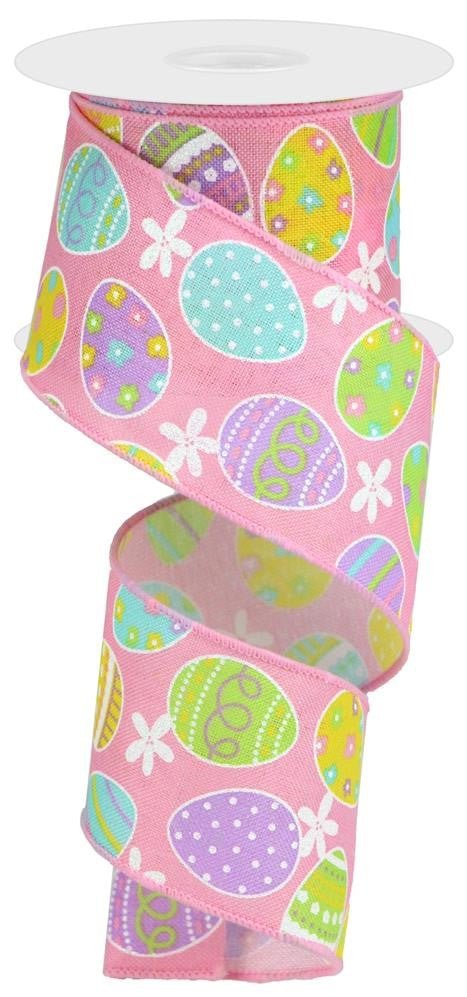 2.5" Linen Easter Egg Ribbon: Light Pink - 10yds - RGA1657W2 - The Wreath Shop