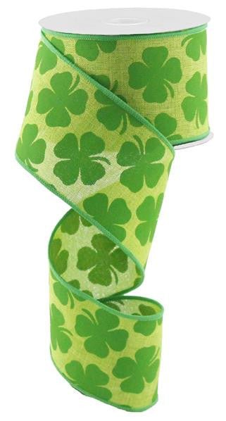 2.5" Linen Shamrock Ribbon: Green/Green - 10yds - RG0164409 - The Wreath Shop