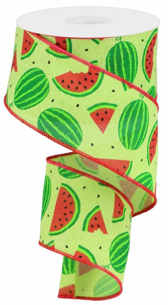 2.5" New Watermelon Slices Linen Ribbon - 10yds - RG0199209 - The Wreath Shop