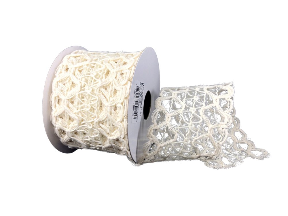 2.5" Open Weave Jute Netting Ribbon: White - 10yds - 47386-40-01 - The Wreath Shop