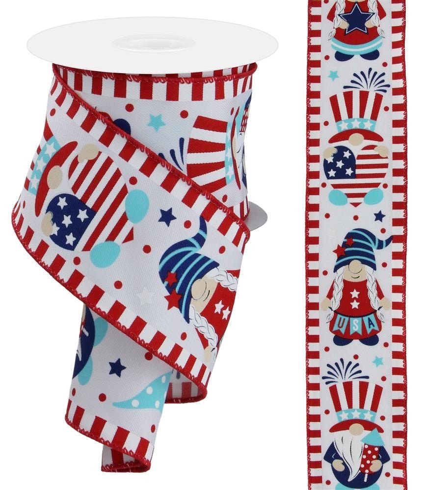 2.5" Patriotic Gnome Ribbon: Red/Wht/Blue - 10yds - RGE114427 - The Wreath Shop