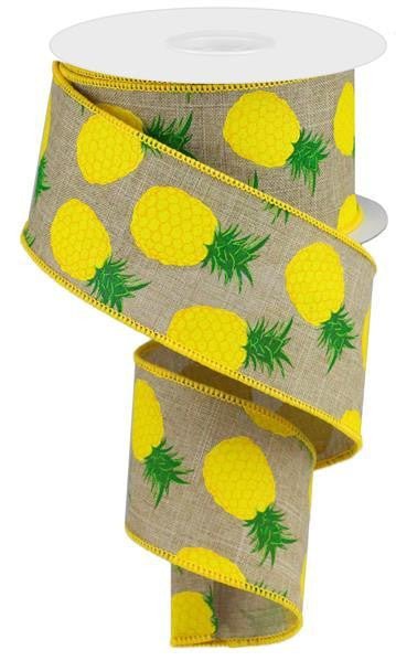 2.5" Pineapple Print Ribbon: Beige - 10yds - RGA119101 - The Wreath Shop