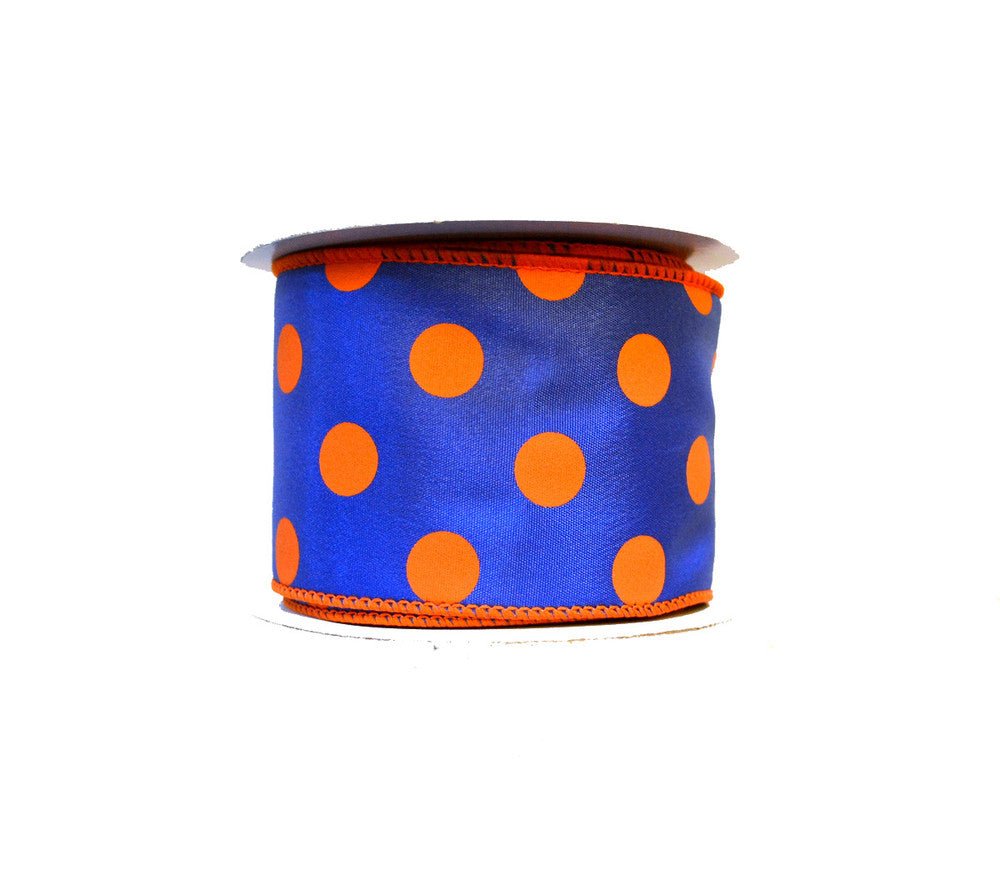 2.5" Polka Dot Ribbon: Royal Blue/Orange - 10yds - U307-2519 - The Wreath Shop