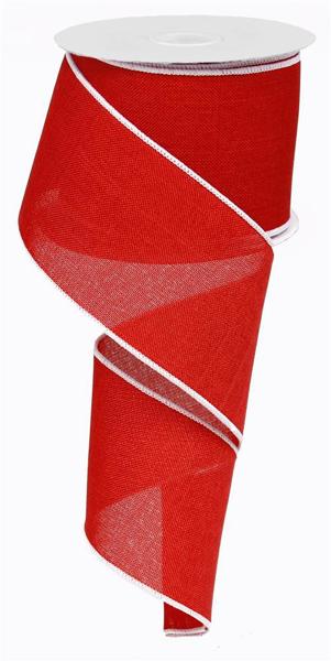 2.5" Red/White Edge Linen Ribbon - 10Yds - RG128256 - The Wreath Shop