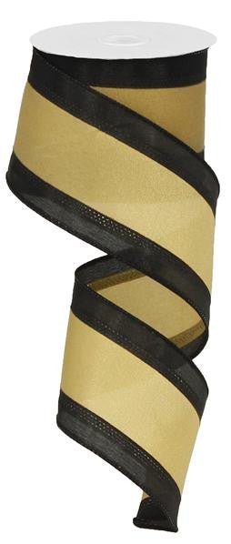 2.5" Satin Tri-Stripe Ribbon: Black/Old Gold - 10Yds - RN527286 - The Wreath Shop