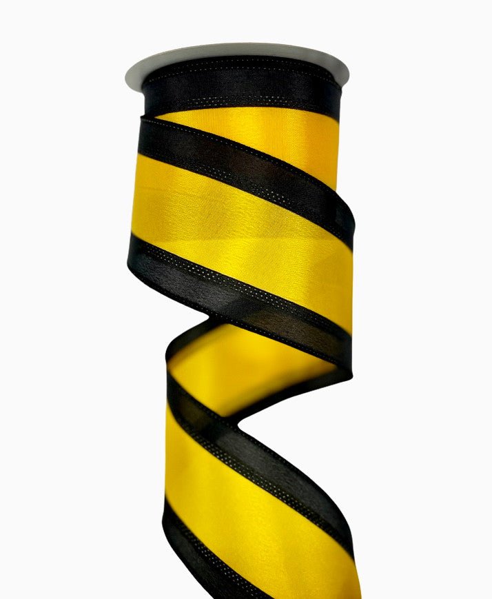 2.5" Satin Tri-Stripe Ribbon: Black/Yellow - 10Yds - RN5272CJ - The Wreath Shop