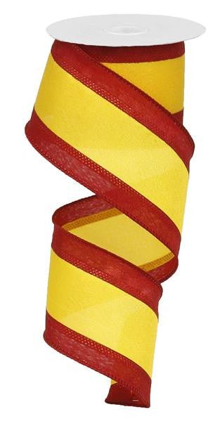 2.5" Satin Tri-Stripe Ribbon: Dk Red/Golden Yellow - 10Yds - RN527236 - The Wreath Shop