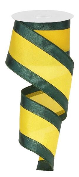 2.5" Satin Tri-Stripe Ribbon: Hunter Green/Yellow - 10Yds - RN5272CK - The Wreath Shop