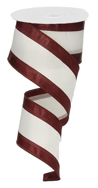 2.5" Satin Tri-Stripe Ribbon: Maroon/White - 10Yds - RN5272CX - The Wreath Shop