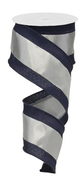 2.5" Satin Tri-Stripe Ribbon: Navy/Grey/Silver - 10Yds - RN5272CG - The Wreath Shop