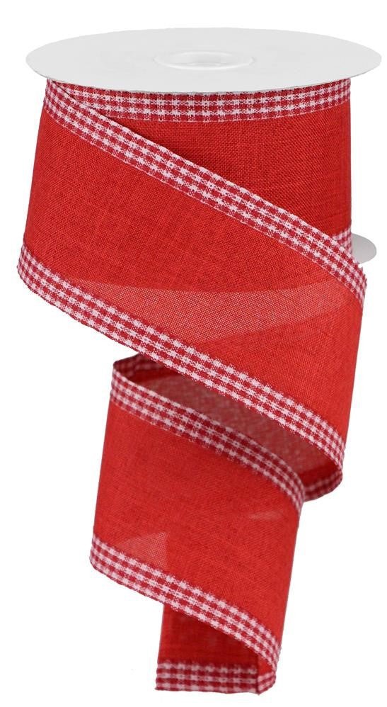 2.5" Solid Linen Gingham Edge Ribbon: Red/Wht - RGA1099F3 - The Wreath Shop