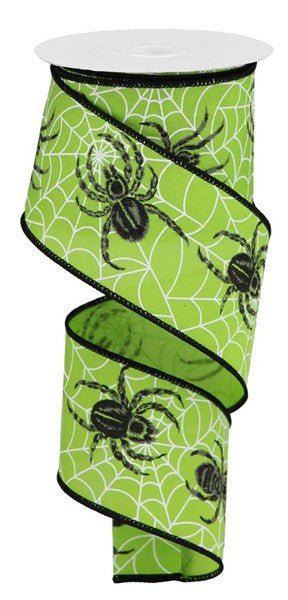 2.5" Spider Ribbon: Lime - 10yds - RGB127933 - The Wreath Shop