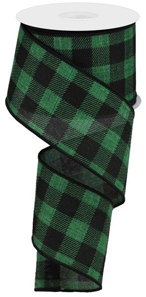 2.5" Striped Check Ribbon: Emerald Green/Black- 10yds - RG0180606 - The Wreath Shop