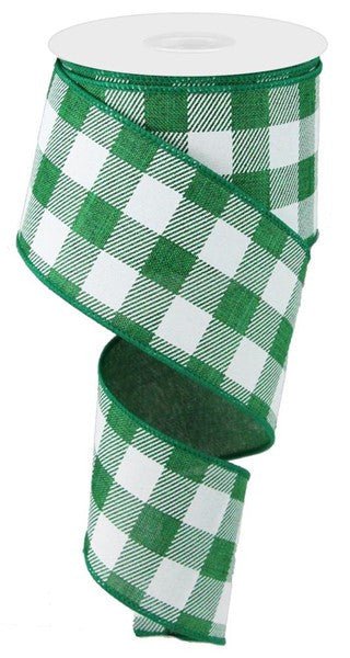 2.5" Striped Check Ribbon: Emerald Green/White - 10yds - RG0180006 - The Wreath Shop
