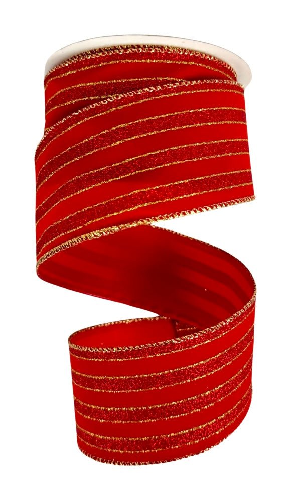 2.5" Striped Velvet Glitter Ribbon: Red/Gold - RN501179 - The Wreath Shop