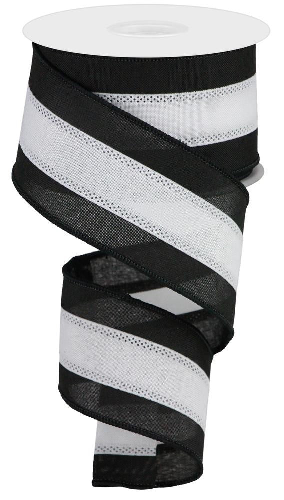 2.5" Tri-Stripe Ribbon: Black/White - RG01531L6 - The Wreath Shop