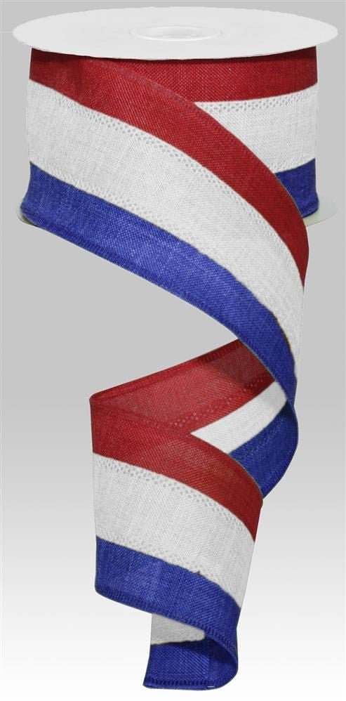 2.5" Tri-Stripe Ribbon: Red/Wht/Blue - 10yds - RG16047J - The Wreath Shop