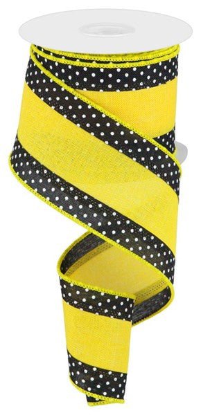 2.5" Tri-Stripe/Swiss Dot edge Ribbon: Sun Yellow/Black/Wht - 10yds - RGA853229 - The Wreath Shop