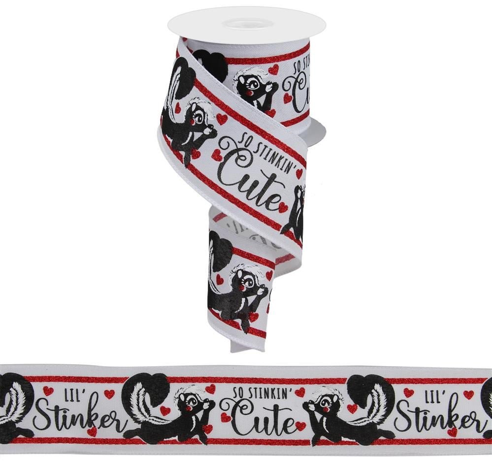 2.5" Valentine Skunks Ribbon on White - 10yds - RGE1034 - The Wreath Shop