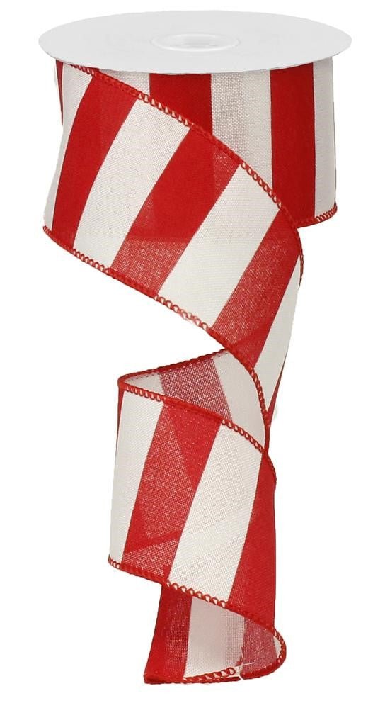 2.5" Wide Stripe Linen Ribbon: Red/White - 10Yds - RG01352F4 - The Wreath Shop