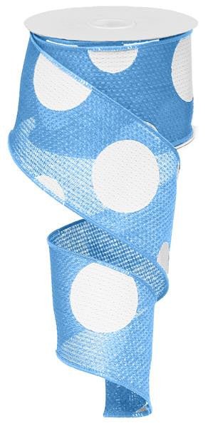 2.5" x 10yd Faux Burlap Giant Dot Ribbon: Turquoise/White - RG01200A2 - The Wreath Shop