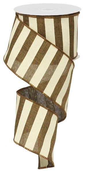 2.5" x 10yd Horizontal Stripe Ribbon: Brown/Ivory - RX9149TX - The Wreath Shop
