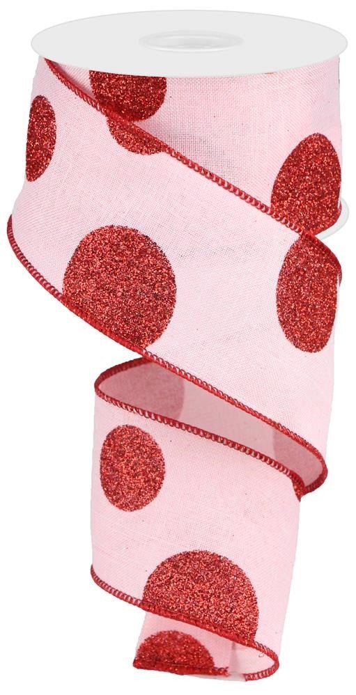 2.5" x 10yd Linen Giant Dot Ribbon: Pink/Glitter Red - RG0182515 - The Wreath Shop