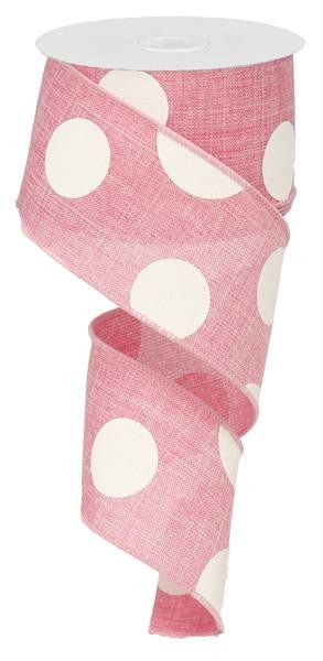 2.5" x 10yd Linen Giant Dot Ribbon: Pink/White - RX9143WT - The Wreath Shop