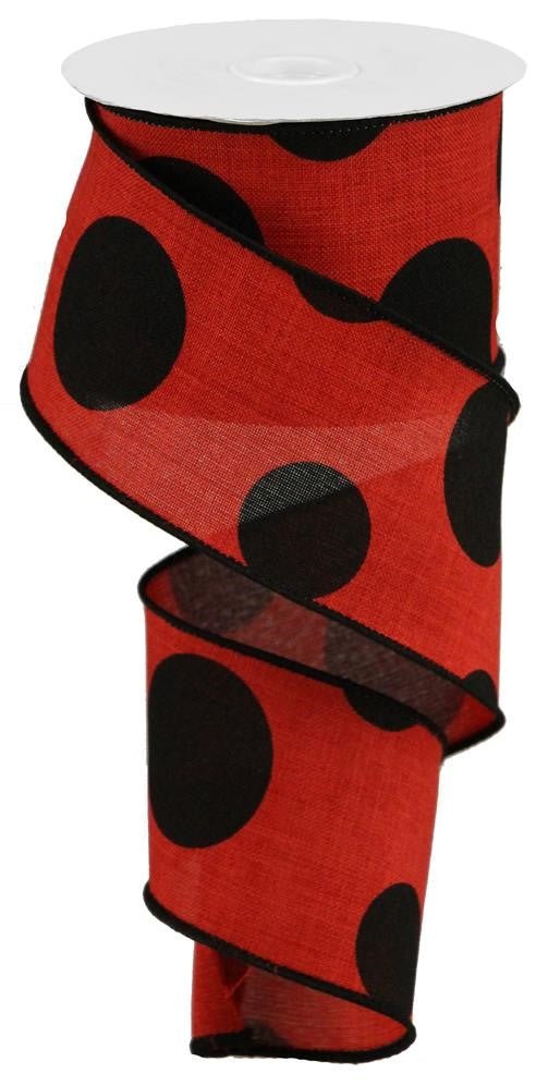 2.5" x 10yd Linen Giant Dot Ribbon: Red/Black - RGA104224 - The Wreath Shop