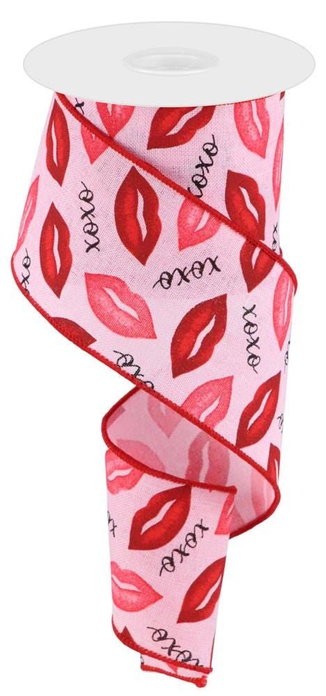 2.5" XOXO Lips Ribbon: Lt Pink/Red - 10yds - RGC174215 - The Wreath Shop