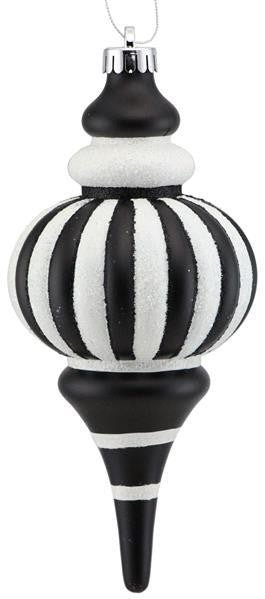 250mm Vertical Stripe Finial Ball Ornament: Black/White - XY8835TX - The Wreath Shop