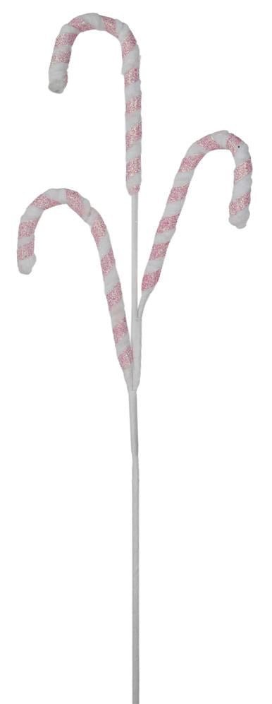 26" Glittered Candy Cane Spray: Pink/Wht - XS1076E2 - The Wreath Shop